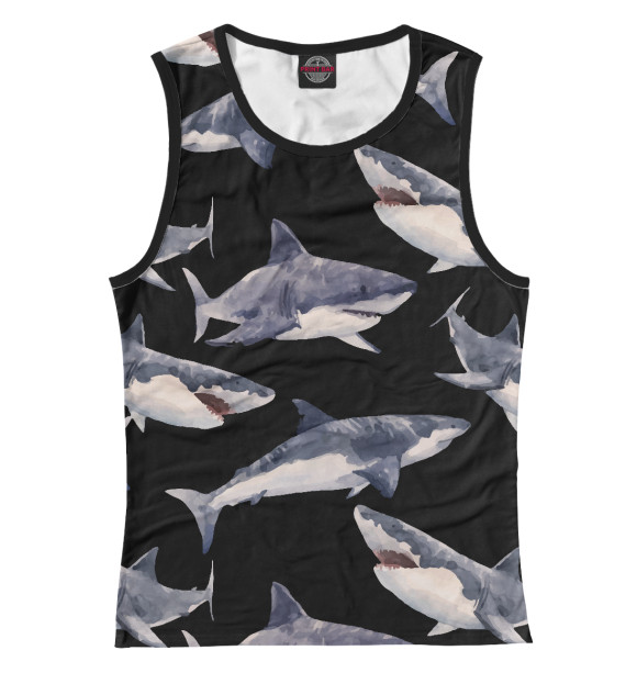 Женская майка с притом Акула цвета Белый Женская майка с изображением Акула цвета Белый