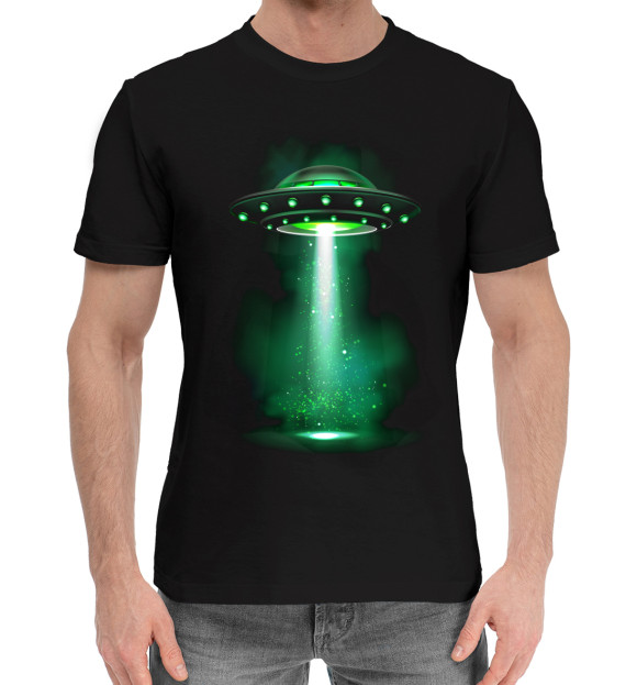 Мужская хлопковая футболка с изображением НЛО цвета Черный