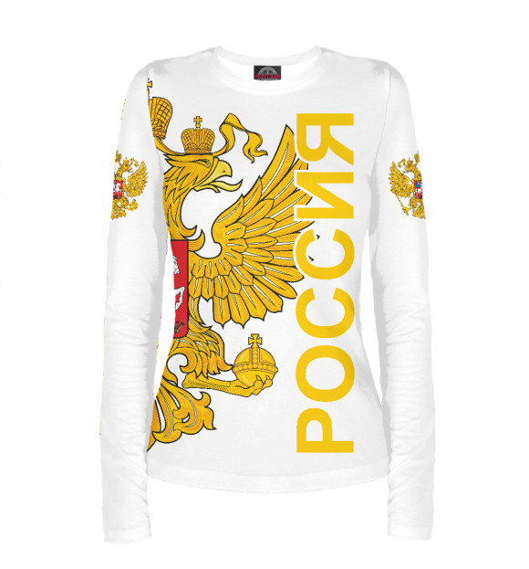 Женский лонгслив с изображением Герб России цвета Белый