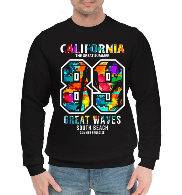 Мужской хлопковый свитшот с изображением California цвета Черный