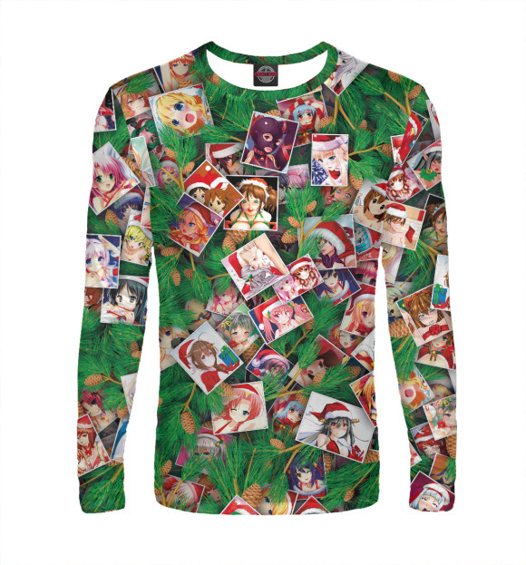 Мужской лонгслив с изображением Ахегао С новым годом цвета Белый