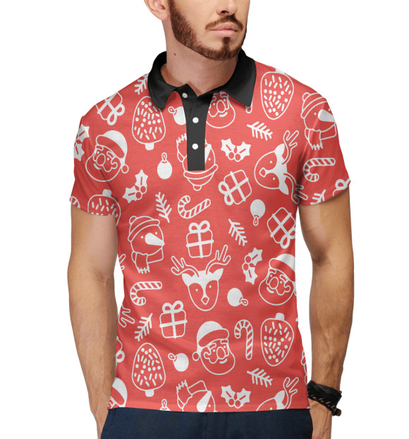 Мужское поло с изображением Новогодний узор цвета Белый