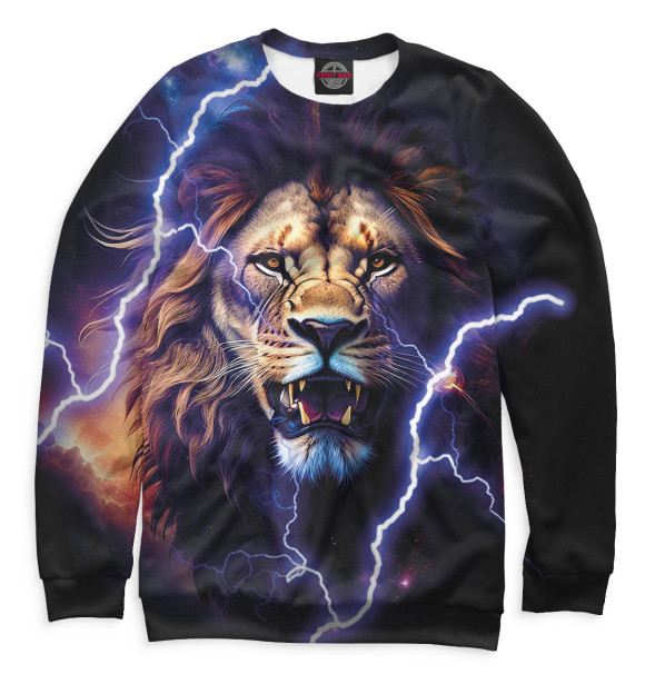 Мужской свитшот с изображением Лев цвета Белый