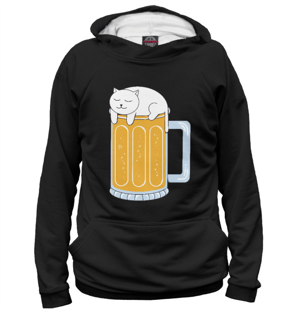 Мужское худи с изображением Beer Cat цвета Белый