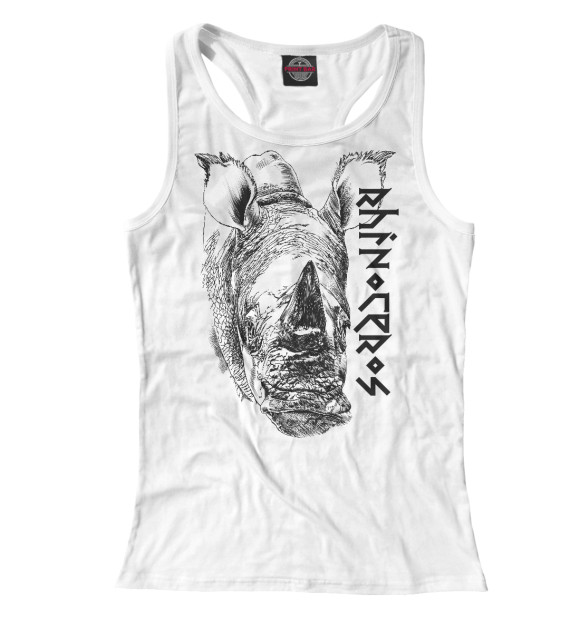 Женская майка-борцовка с изображением Носорог цвета Белый