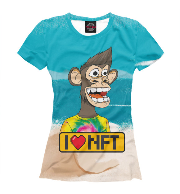 Футболка для девочек с изображением Ape coin  i love NFT цвета Белый