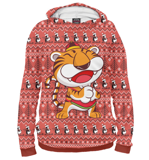 Мужское худи с изображением Счастливый тигр цвета Белый