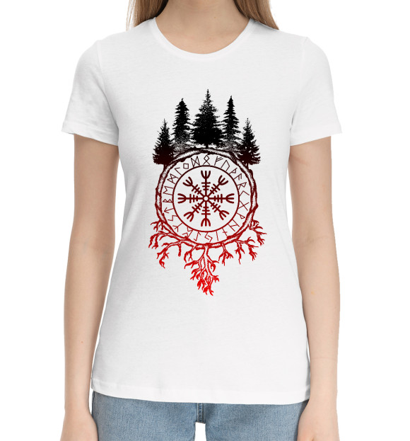 Женская хлопковая футболка с изображением Шлем Ужаса цвета Белый