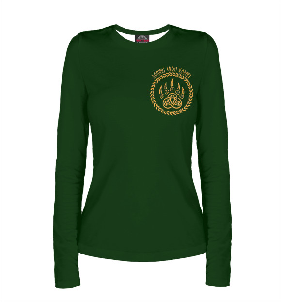 Женский лонгслив с изображением Велес (Помни корни) цвета Белый