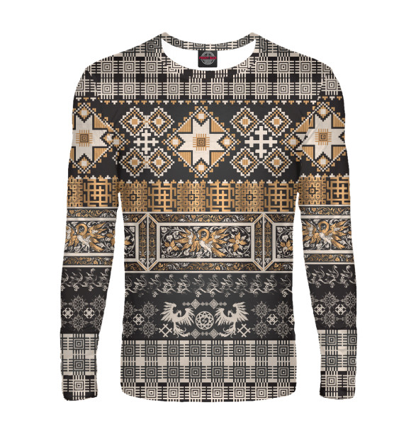 Мужской лонгслив с изображением Славянский узор Сирин цвета Белый