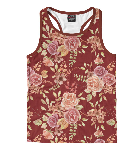 Мужская майка-борцовка с изображением Букет роз цвета Белый