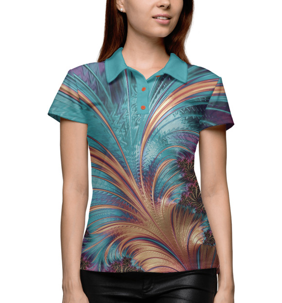 Женское поло с изображением Floral fractal pattern цвета Белый