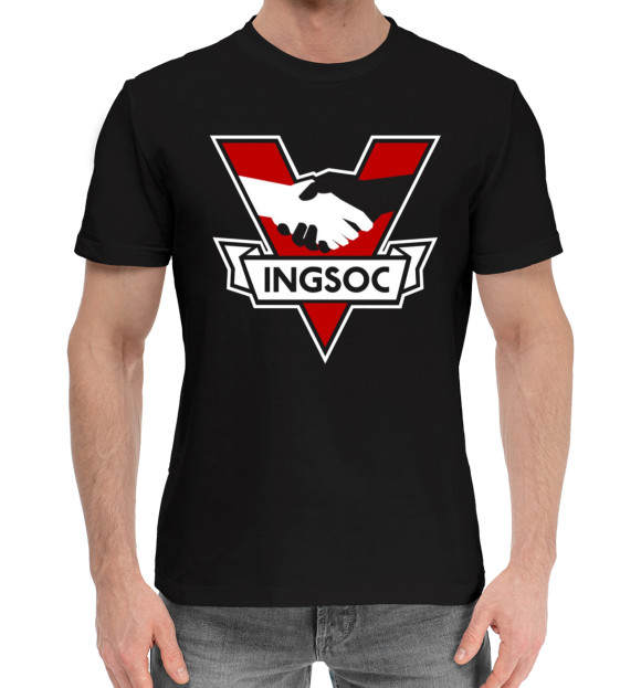 Мужская хлопковая футболка с изображением Ingsoc цвета Черный