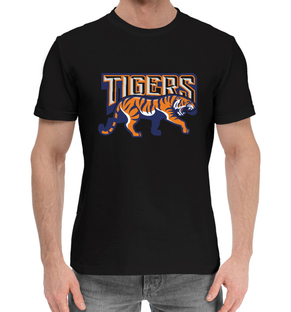 Мужская хлопковая футболка с изображением Tigers цвета Черный