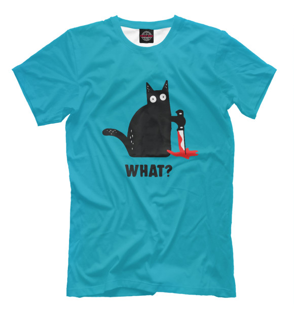 Мужская футболка с изображением Cat What  Black Ca цвета Белый
