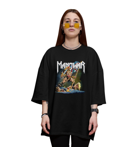 Женская футболка оверсайз с изображением Manowar цвета Черный