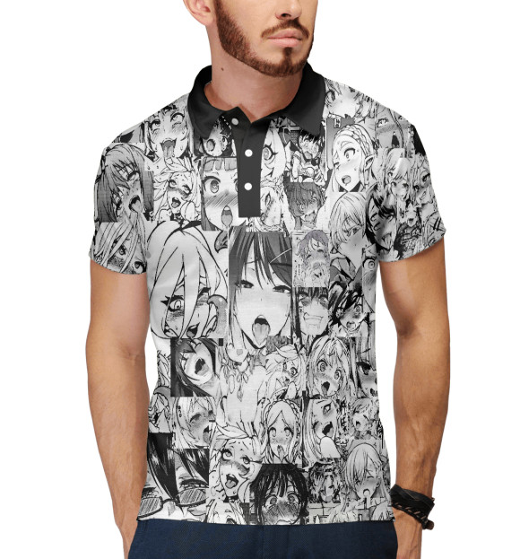 Мужское поло с изображением Ahegao | Ахэгао цвета Белый