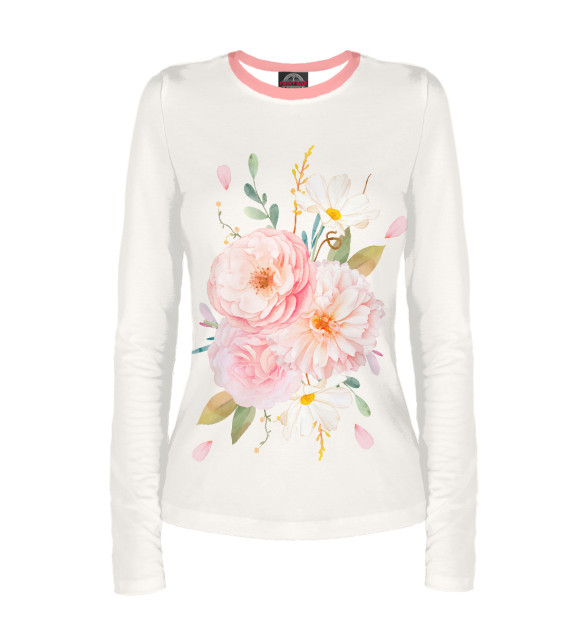 Женский лонгслив с изображением Акварельные цветы цвета Белый