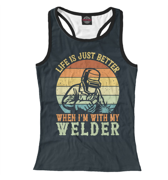 Женская майка-борцовка с изображением Сварщик цвета Белый