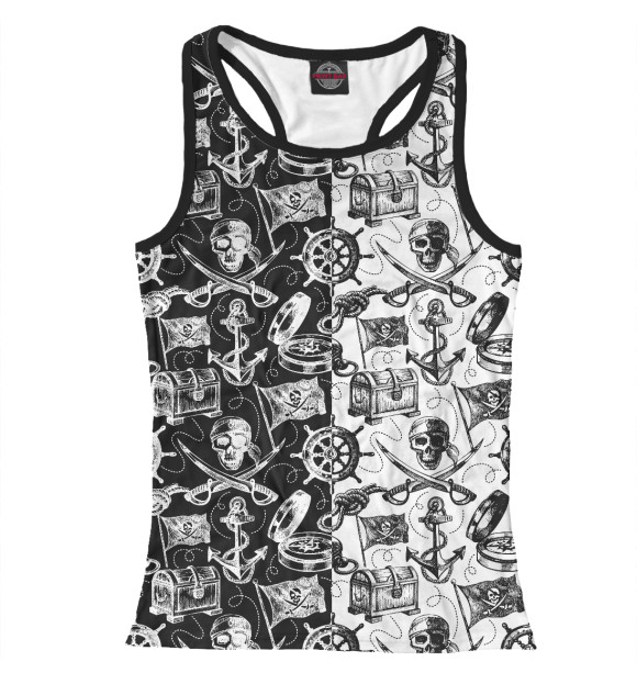 Женская майка-борцовка с изображением Пираты (pattern) цвета Белый