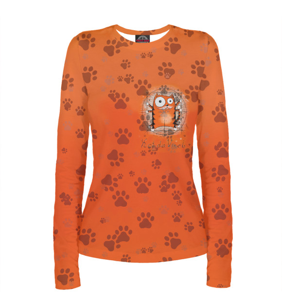 Женский лонгслив с изображением Kot da Vinci цвета Белый