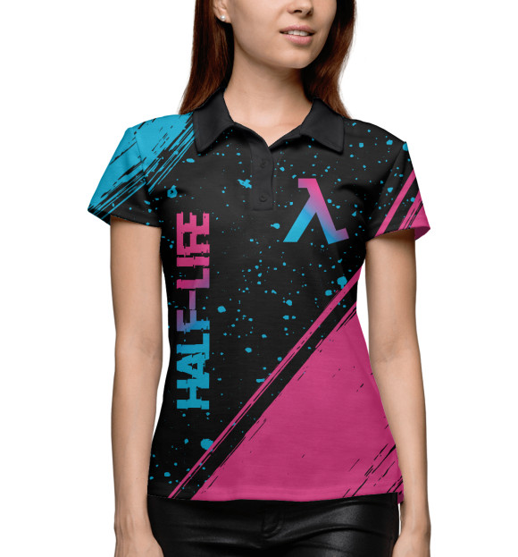 Женское поло с изображением Half-Life Neon Gradient (полосы) цвета Белый