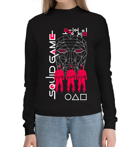 Женский хлопковый свитшот с изображением Игра в кальмара цвета Черный