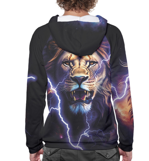 Мужское худи с изображением Лев цвета Белый