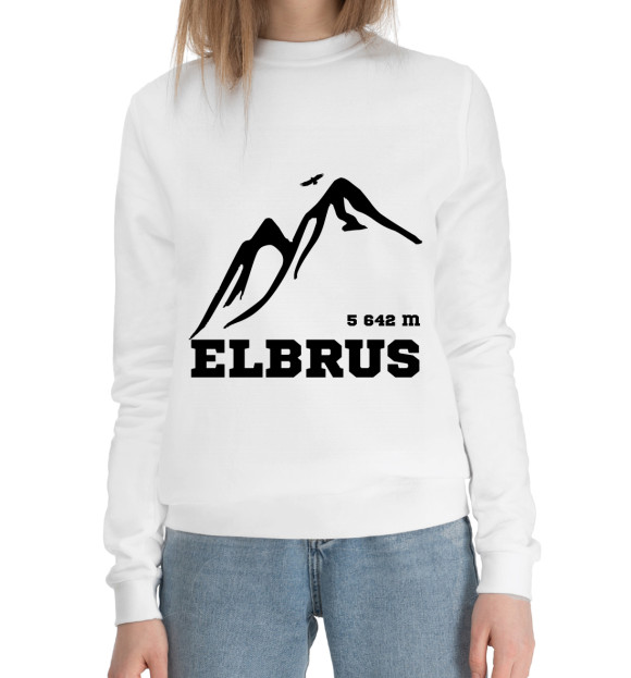 Женский хлопковый свитшот с изображением Эльбрус цвета Белый