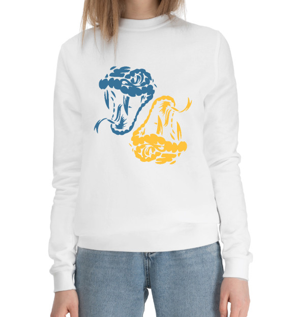 Женский хлопковый свитшот с изображением Головы Питонов - Python цвета Белый
