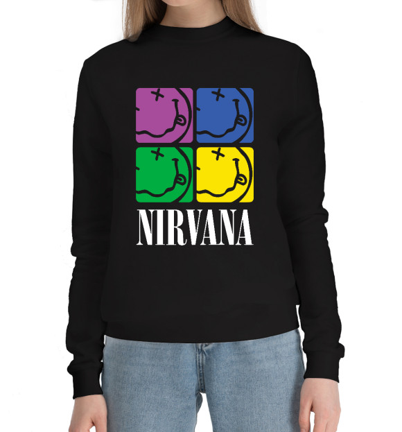 Женский хлопковый свитшот с изображением Нирвана (Nirvana) цвета Черный