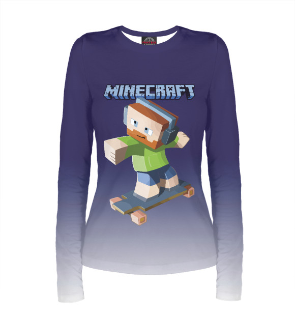 Женский лонгслив с притом Minecraft цвета Белый Женский лонгслив с изображением Minecraft цвета Белый