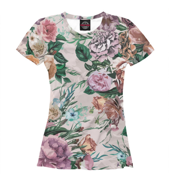 Женская футболка с изображением Летний цветочный паттерн - розы цвета Белый