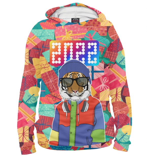 Женское худи с притом Тигр Стиляга 2022 цвета Белый Женское худи с изображением Тигр Стиляга 2022 цвета Белый