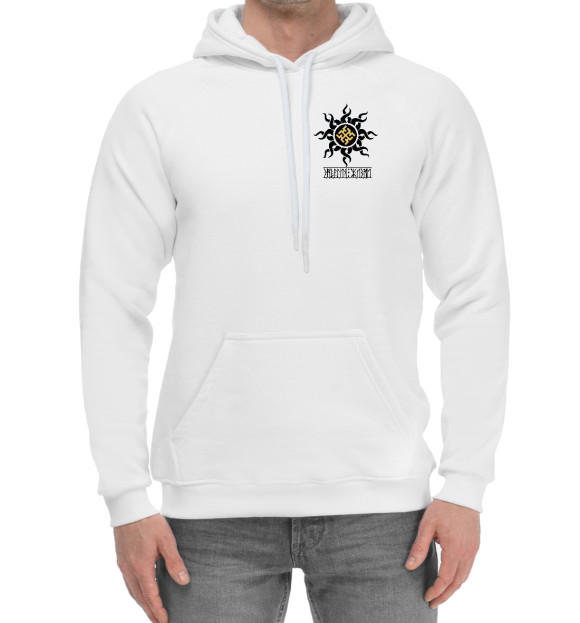 Мужской хлопковый худи с изображением Символ - оберег Духобор цвета Белый