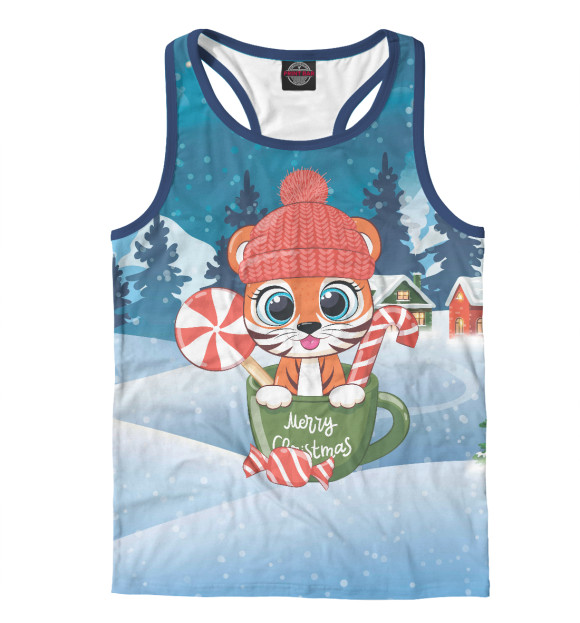 Мужская майка-борцовка с изображением Тигренок в кружке цвета Белый