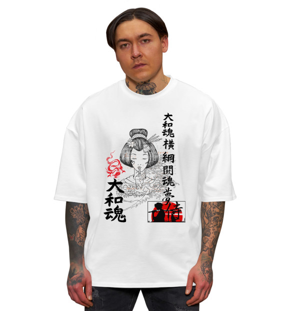 Мужская футболка оверсайз с изображением Japan Samurai цвета Белый