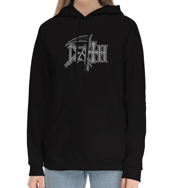 Женский хлопковый худи с изображением Death цвета Черный