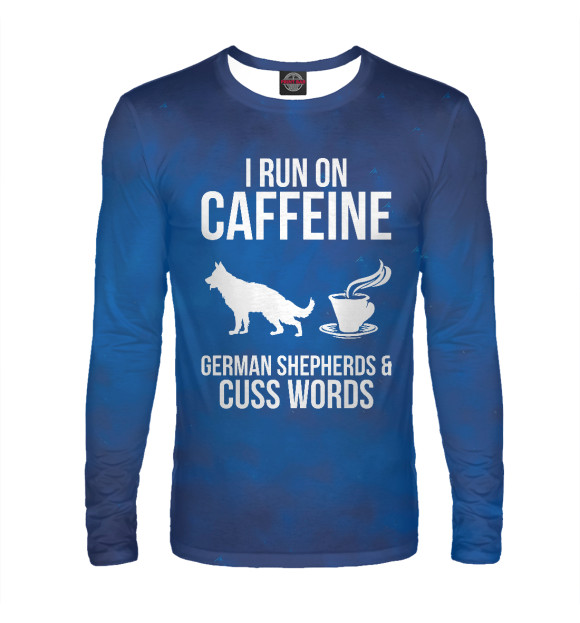 Мужской лонгслив с изображением I Run On Caffein Shepherd цвета Белый