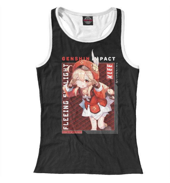 Женская майка-борцовка с притом Кли. Genshin Impact цвета Белый Женская майка-борцовка с изображением Кли. Genshin Impact цвета Белый