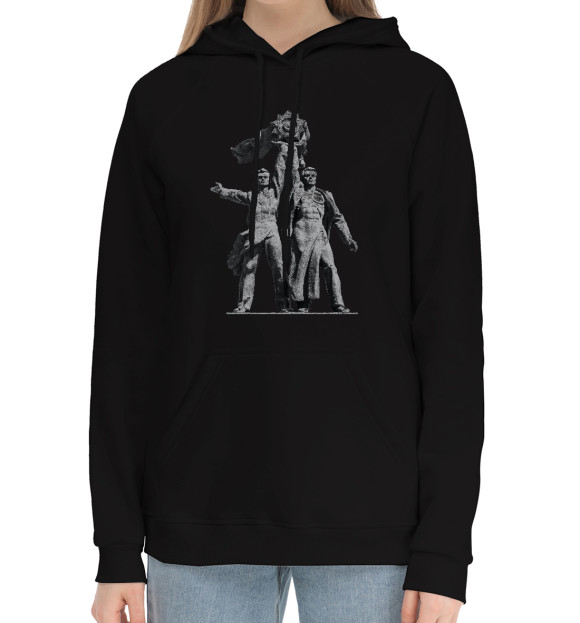 Женский хлопковый худи с изображением Рабочий класс цвета Черный