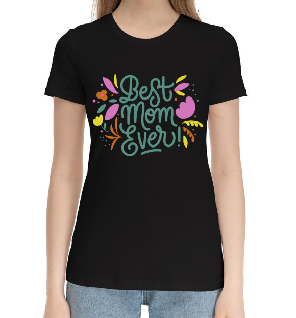 Женская хлопковая футболка с изображением 8 марта цвета Черный