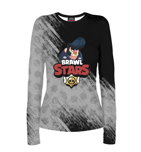 Женский лонгслив с притом Brawl Stars: Bull цвета Белый Женский лонгслив с изображением Brawl Stars: Bull цвета Белый