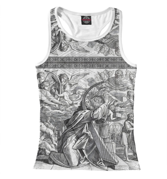 Женская майка-борцовка с изображением Первый день творения цвета Белый