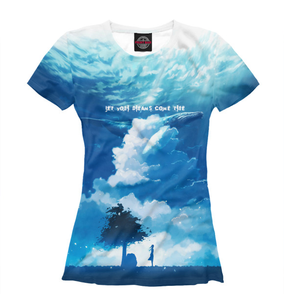 Женская футболка с изображением Кит в небе - арт цвета Белый