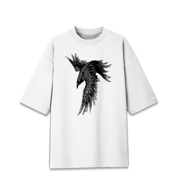 Мужская футболка оверсайз с изображением Ворон цвета Белый