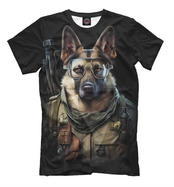 Мужская футболка с изображением Немецкая овчарка в военной форме цвета Белый