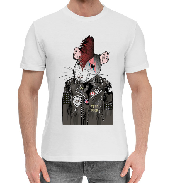 Мужская хлопковая футболка с изображением Крыса хиппи цвета Белый