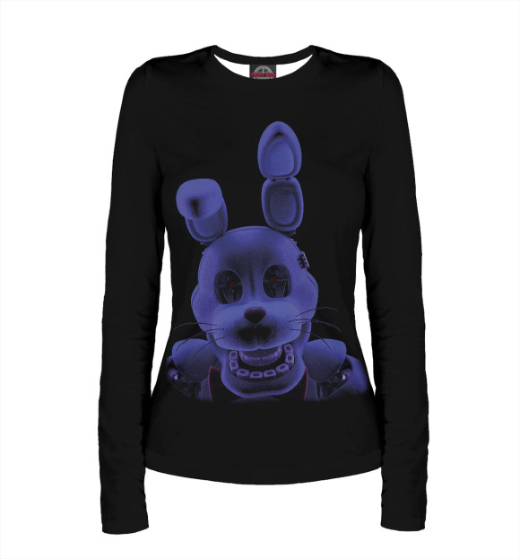 Женский лонгслив с притом Five Nights at Freddy's цвета Белый Женский лонгслив с изображением Five Nights at Freddy's цвета Белый