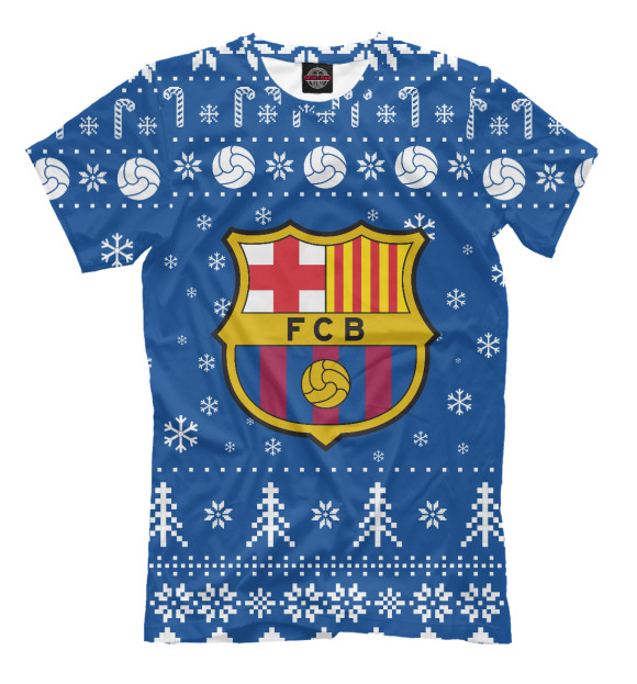 Мужская футболка с изображением Барселона Новогодний цвета Белый